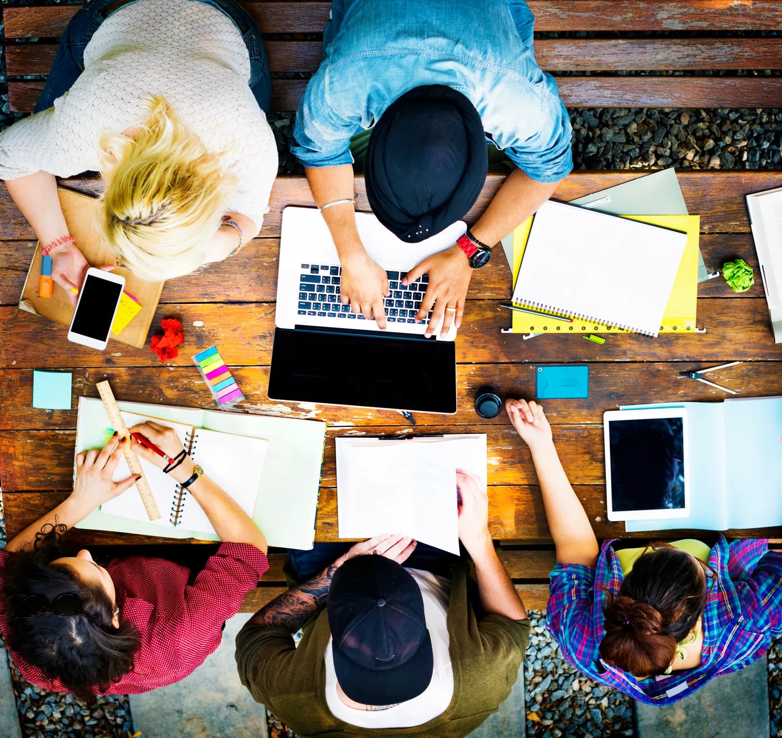 A group mapping ideas together at a table